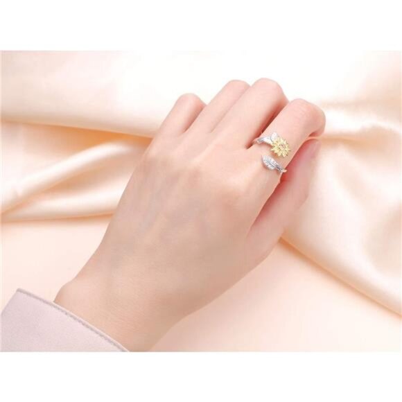 Sunflower Ring Sterling Silver You are My Sunshine CZ Ring 100 Languages - Picture 2 of 7